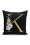 Black Background White Rose Motif Gold Letter K Special Design Digital Printed Pillow Throw Pillow Case