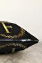 Double Sided Black Background Gold Leaf Framed Letter F Digital Printed Raschel Pillow Throw Pillow Cover - 3