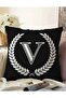 Double Sided Black and White Wreathed Letter V Special Design Digital Printed Raschel Pillow Throw Pillow Cover