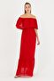 Collar, Long, Chiffon, Red Dress