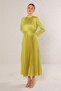Pleated Oil Green Dress - 32-2039 - 2