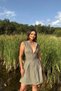 Linen Fabric - Wide Cut Pinterest Equivalent Dress with Zero Sleeves and Zipper Detail - 2