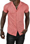 Men's Red Striped Lycra Shirt - Short Sleeve, Combed Cotton,2023426 - 2