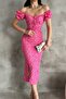 Floral Patterned Slit Watermelon Sleeve Wrap Dress - 2