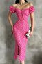 Floral Patterned Slit Watermelon Sleeve Wrap Dress