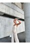 Women's Cream Imported Linen Fabric Pearl Detail Design Blouse Trousers Bottom-Top Set - 2