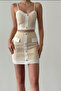 Thin Strap Metal Button Crop Mini Skirt Set - 4