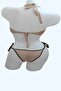 Cream Color Women's Hand Knitted Underwear Bikini Set with Green Edges - 2