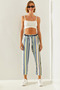 Women's Ecru Navy Blue Striped Elastic Waist Tied Carrot Pants 60251354