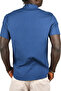 Men's Navy Blue Seersucker Fabric High Collar Slim Fit Lycra Snap Fastener Short Sleeve Shirt 2403018 - 5