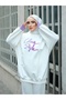 White Embroidered Oversize Women's Tracksuit Set - 2 Thread Lycra - 3