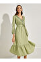 Lace Insert Wrap Front A-Line Midi Dress - 3