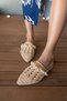 Belka Women's Beige Pearl Detail Straw Slippers - 2