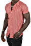 Men's Red Striped Lycra Shirt - Short Sleeve, Combed Cotton,2023426 - 4