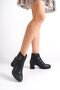 Women's Black Belt Detailed Zippered Heeled Boots - 2