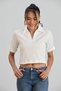 Women's White Polo Collar Wrinkled Fabric Short Sleeve T-Shirt - 2