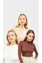 Women's White Cream Brown 3-Piece Turtleneck Bodysuit
