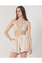 Lace Embroidered Beige Color Short Shorts 100% Linen