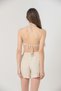 Lace Embroidered Beige Color Short Shorts 100% Linen - 4