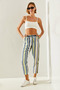 Women's Ecru Navy Blue Striped Elastic Waist Tied Carrot Pants 60251354 - 4
