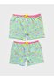 Girls' Cotton Boxer Shorts, Green, with Star and Moon Patterned , 2-Pack - 2