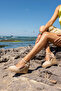 Chri̇s Women's Beige Genuine Leather Suede Espadrille Sandals