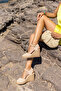 Chri̇s Women's Beige Genuine Leather Suede Espadrille Sandals - 5