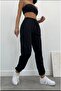 Women's Black Leg Rubber Detailed Summer Sweatpants - 2