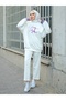 White Embroidered Oversize Women's Tracksuit Set - 2 Thread Lycra - 2