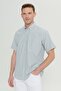 Men's Khaki Comfort Fit Relaxed Cut Button Collar Dobby Short Sleeve Shirt - 3
