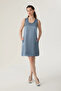 Satin Dress with Metal Accessories - Blue - 4