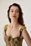 Tie Dye Patterned Strappy Linen Dress - Green - 5