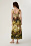 Tie Dye Patterned Strappy Linen Dress - Green - 7