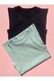 Cotton Ribbed 2-Piece Black and Green Color Halter Neck Knitted Women's T-Shirt Undershirt - 2