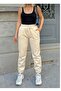 Women's Beige High Waist Thick Fleece Lined 3 Thread Jogger Sweatpants - 4
