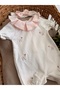 Summer Flamingo Embroidered Ruffle Collar Short Sleeved Footless Newborn Romper and Bandana - 2