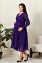 Maternity Double-Breasted Collar Belted Chiffon Dress Trendy Wedding Engagement Henna Purple - 6