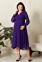 Maternity Double-Breasted Collar Belted Chiffon Dress Trendy Wedding Engagement Henna Purple - 5