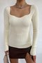 Women's Cream Sweetheart Neckline Ribbed Knitwear Sweater - 6