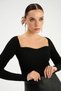 Women's Black Sweetheart Neck Knitwear Blouse - 4