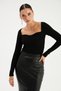Women's Black Sweetheart Neck Knitwear Blouse - 2
