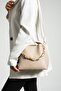 Women's Soft Leather 3-Compartment Handbag, Shoulder Bag with Scarf and Chain Accessories