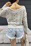 Women's Cream Boat Neck Openwork Knitwear Blouse 2454 - 4