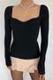 Women's Black Sweetheart Neckline Ribbed Knitwear Sweater - 8