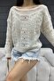Women's Cream Boat Neck Openwork Knitwear Blouse 2454 - 2