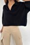 Women's Black Polo Neck Oversize Knitwear Blouse - 5
