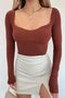 Women's Brown Sweetheart Neckline Ribbed Knitwear Sweater - 3