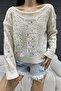 Women's Cream Boat Neck Openwork Knitwear Blouse 2454 - 5