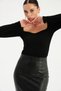 Women's Black Sweetheart Neck Knitwear Blouse - 3