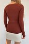 Women's Brown Sweetheart Neckline Ribbed Knitwear Sweater - 8